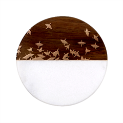 Red Sun Sea Waves Bird Japanese Art Minimalist Classic Marble Wood Coaster (round) 
