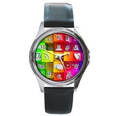 Colorful 3d Social Media Round Metal Watch by Ket1n9