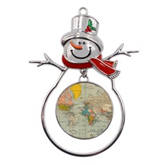 Vintage World Map Metal Snowman Ornament by Ket1n9