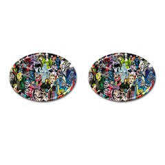 Vintage Horror Collage Pattern Cufflinks (oval) by Ket1n9