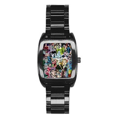 Vintage Horror Collage Pattern Stainless Steel Barrel Watch