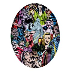 Vintage Horror Collage Pattern Oval Glass Fridge Magnet (4 Pack)