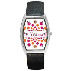 Be Yourself Pink Orange Dots Circular Barrel Style Metal Watch by Ket1n9