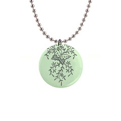 Illustration Of Butterflies And Flowers Ornament On Green Background 1  Button Necklace by Ket1n9