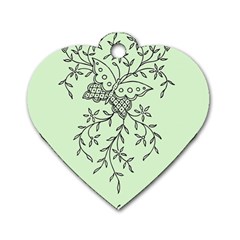 Illustration Of Butterflies And Flowers Ornament On Green Background Dog Tag Heart (one Side) by Ket1n9