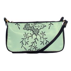 Illustration Of Butterflies And Flowers Ornament On Green Background Shoulder Clutch Bag by Ket1n9