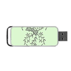 Illustration Of Butterflies And Flowers Ornament On Green Background Portable Usb Flash (two Sides) by Ket1n9