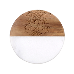 Illustration Of Butterflies And Flowers Ornament On Green Background Classic Marble Wood Coaster (round)  by Ket1n9