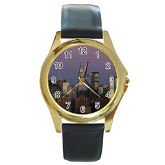 Skyline City Manhattan New York Round Gold Metal Watch by Ket1n9