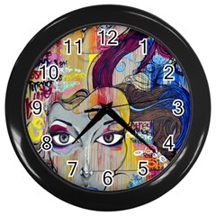 Graffiti Mural Street Art Painting Wall Clock (black) by Ket1n9