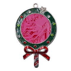 Pink Circuit Pattern Metal X mas Lollipop With Crystal Ornament by Ket1n9