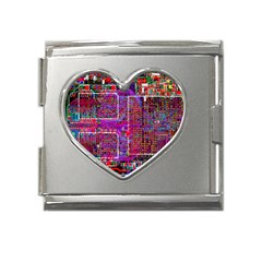 Technology Circuit Board Layout Pattern Mega Link Heart Italian Charm (18mm)