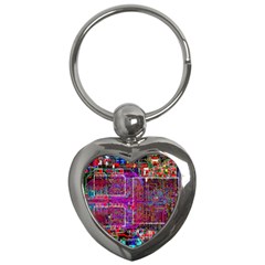 Technology Circuit Board Layout Pattern Key Chain (heart)
