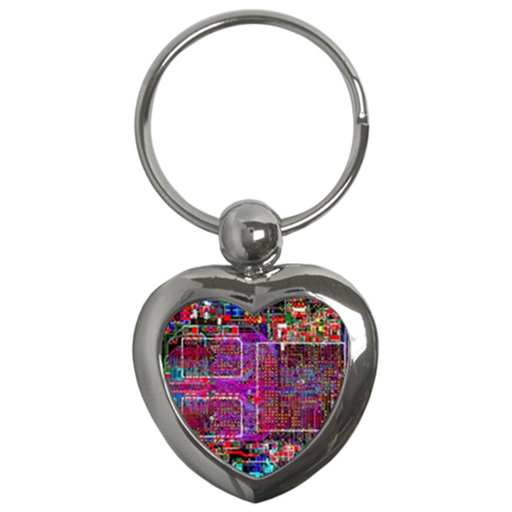 Technology Circuit Board Layout Pattern Key Chain (Heart)