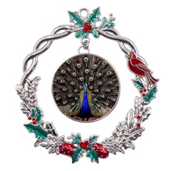 Peacock Metal X mas Wreath Holly Leaf Ornament by Ket1n9