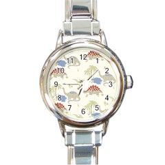 Dinosaur Art Pattern Round Italian Charm Watch by Ket1n9