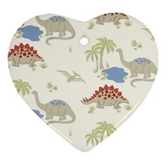 Dinosaur Art Pattern Heart Ornament (two Sides) by Ket1n9