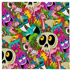 Crazy Illustrations & Funky Monster Pattern Wooden Puzzle Square by Ket1n9