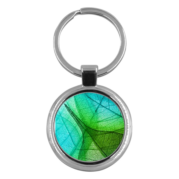 Sunlight Filtering Through Transparent Leaves Green Blue Key Chain (Round)