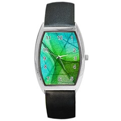 Sunlight Filtering Through Transparent Leaves Green Blue Barrel Style Metal Watch by Ket1n9