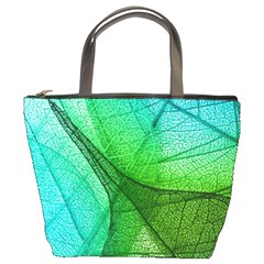 Sunlight Filtering Through Transparent Leaves Green Blue Bucket Bag by Ket1n9