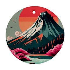 Mountain Landscape Sky Fuji Nature Round Ornament (two Sides) by Cendanart