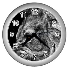 Angry Male Lion Roar Wild Animal Wall Clock (silver) by Cendanart