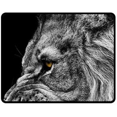 Angry Male Lion Roar Wild Animal Two Sides Fleece Blanket (medium) by Cendanart