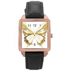 Simulated Gold Leaf Gilded Butterfly Rose Gold Leather Watch  by essentialimage