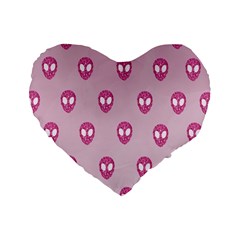 Alien Pattern Pink Standard 16  Premium Flano Heart Shape Cushions by Ket1n9
