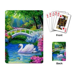 Swan Bird Spring Flowers Trees Lake Pond Landscape Original Aceo Painting Art Playing Cards Single Design (rectangle) by Ket1n9