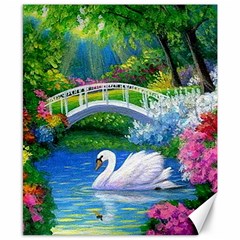 Swan Bird Spring Flowers Trees Lake Pond Landscape Original Aceo Painting Art Canvas 8  X 10  by Ket1n9