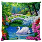 Swan Bird Spring Flowers Trees Lake Pond Landscape Original Aceo Painting Art Large Cushion Case (Two Sides) Back