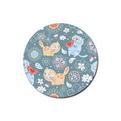 Cute Cat Background Pattern Rubber Round Coaster (4 Pack) by Ket1n9