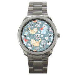 Cute Cat Background Pattern Sport Metal Watch by Ket1n9