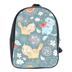 Cute Cat Background Pattern School Bag (large) by Ket1n9