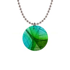 Sunlight Filtering Through Transparent Leaves Green Blue 1  Button Necklace by Ket1n9