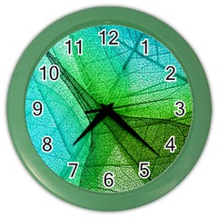 Sunlight Filtering Through Transparent Leaves Green Blue Color Wall Clock by Ket1n9