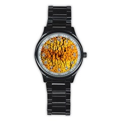 Yellow Chevron Zigzag Pattern Stainless Steel Round Watch by Ket1n9