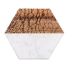 Yellow Chevron Zigzag Pattern Marble Wood Coaster (Hexagon) 