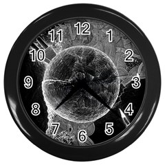 Space Universe Earth Rocket Wall Clock (black) by Ket1n9