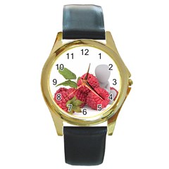 Fruit Healthy Vitamin Vegan Round Gold Metal Watch by Ket1n9