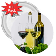 White Wine Red Wine The Bottle 3  Buttons (100 Pack)  by Ket1n9