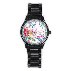 Butterfly Vector Art Stainless Steel Round Watch by Ket1n9