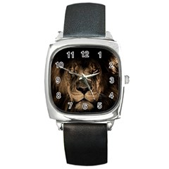 African Lion Mane Close Eyes Square Metal Watch