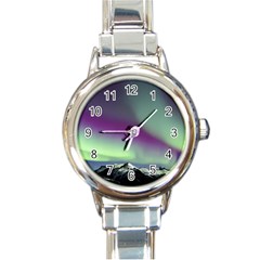 Aurora Stars Sky Mountains Snow Aurora Borealis Round Italian Charm Watch by Ket1n9