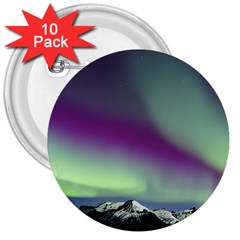 Aurora Stars Sky Mountains Snow Aurora Borealis 3  Buttons (10 Pack)  by Ket1n9