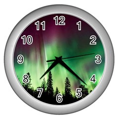 Aurora Borealis Northern Lights Wall Clock (Silver)