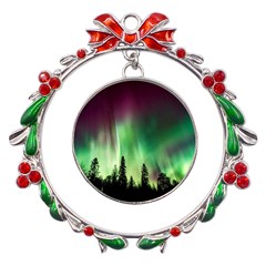 Aurora Borealis Northern Lights Metal X mas Wreath Ribbon Ornament