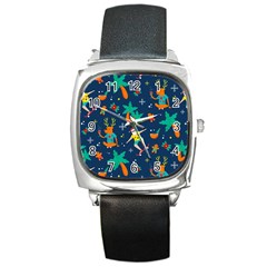 Colorful Funny Christmas Pattern Square Metal Watch